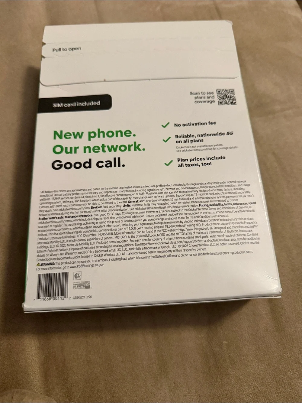 New Motorola Cricket Moto G Power 5G Black 8GB Ram 128GB 6.8” Screen Android 16